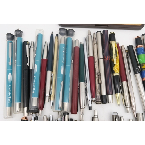 474 - A collection of pens, largely by Parker, also including two silver propelling pencils