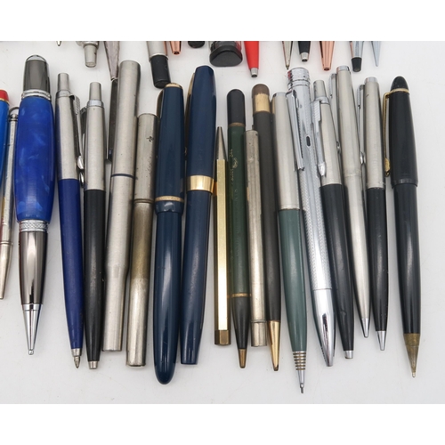 474 - A collection of pens, largely by Parker, also including two silver propelling pencils