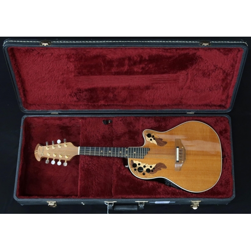 355 - An Ovation MM68 electro acoustic mandolin serial number 487287 featuring OP-24 electronics and cut a... 