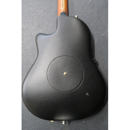 355 - An Ovation MM68 electro acoustic mandolin serial number 487287 featuring OP-24 electronics and cut a... 