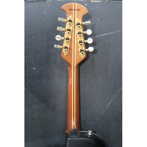 355 - An Ovation MM68 electro acoustic mandolin serial number 487287 featuring OP-24 electronics and cut a... 