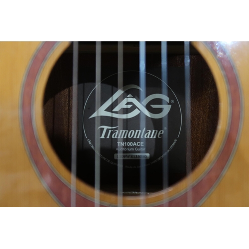 359 - A Studio LAG Tramontane electro acoustic six string guitar TN 100 ACE Auditorium Guitar in a natural... 