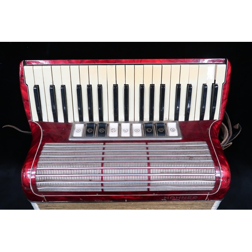 369 - A HOHNER TANGO II M 96 bass  37 key piano accordion in red with case