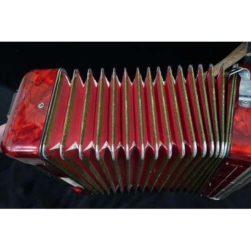 369 - A HOHNER TANGO II M 96 bass  37 key piano accordion in red with case