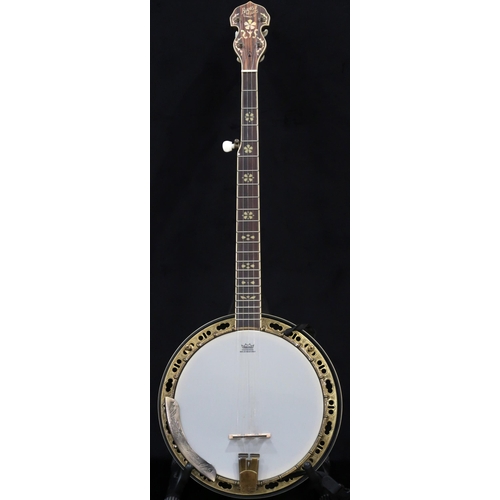 384 - A Barnes & Mullins 22 fret 5 string Jo' the Troubadour banjo with a burl maple resonator paired ... 