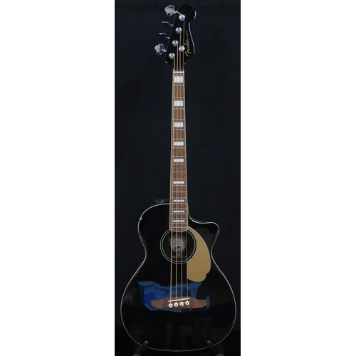 385 - A Fender Kingman electro acoustic bass guitar V2 JTB WN in black with golden scratch plate serial nu... 