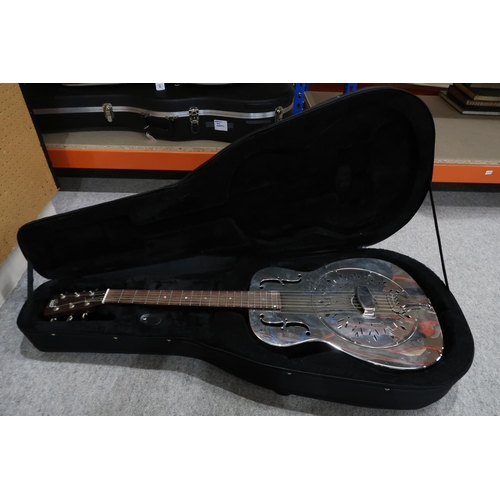 387 - KING a King Recording steel body resonator six string guitar model RM-998-D in a fitted guitar case.... 