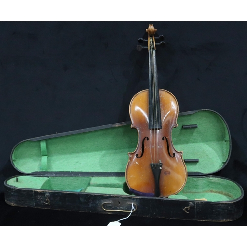 390 - A two piece back violin 33.5cm with case.This Instrument is from the estate of the late Scottish sin... 