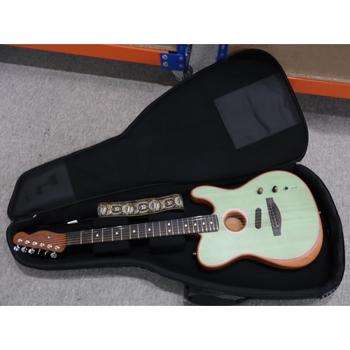 393 - FENDER A Fender Telecaster Acoustasonic six string electric guitar in surf green with a padded Fende... 