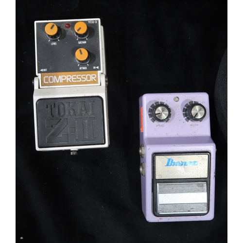 403 - A lot of guitar effects pedals with a vintage Ibanez CS 9 stereo chorus, Tokai Z-11 compressor and a... 