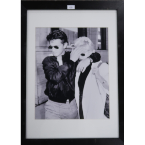 418 - A lot comprising four framed black and white photographic prints with a young Marlon Brando, Freddie... 