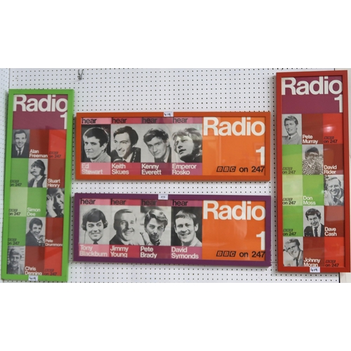 419 - Four BBC Radio 1 on 247 framed poster prints with various DJ photographs with Tony Blackburn Kenny E... 