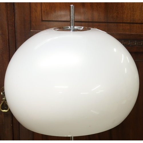 72 - A 20th century after Guzzini standard lamp with domed acrylic shade on chromed upright with circular... 