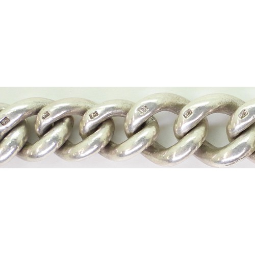 846 - A heavy silver tapered fob chain with silver medallion, hallmarked to every link, tapers from 12.1mm... 