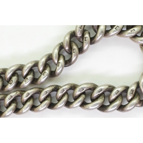 847 - A heavy silver tapered fob chain with silver medallion, hallmarked to every link, tapers from 10.4mm... 