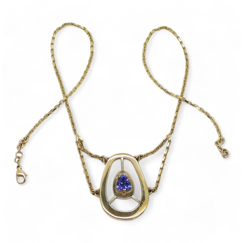 2707 - A 9CT GOLD TANZANITE NECKLACEbespoke made by Greig Thin-Smith of The Goldsmiths Workshop Dumfries, s... 