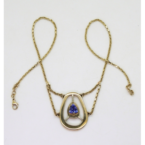 2707 - A 9CT GOLD TANZANITE NECKLACEbespoke made by Greig Thin-Smith of The Goldsmiths Workshop Dumfries, s... 