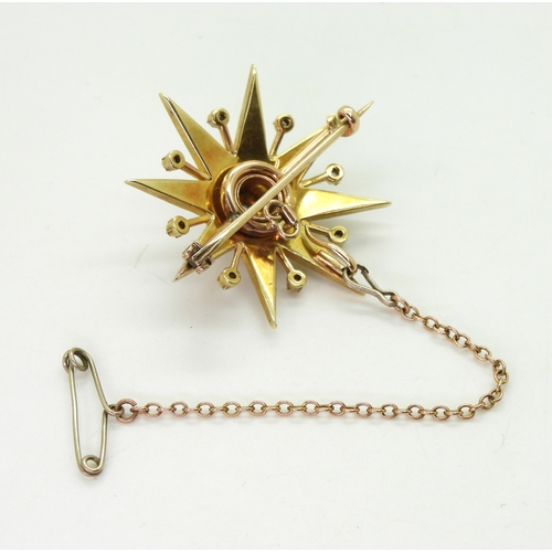 2710 - A VICTORIAN STAR PENDANT BROOCHthe mount in bright yellow metal, set with quality split pearls and o... 