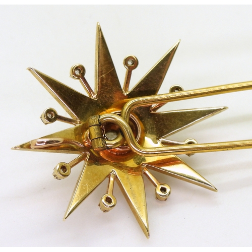 2710 - A VICTORIAN STAR PENDANT BROOCHthe mount in bright yellow metal, set with quality split pearls and o... 