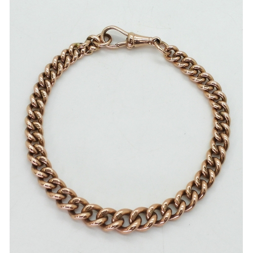 2727 - A 9CT ROSE GOLD BRACELETmade from a tapered fob chain, hallmarked to every link. Length 23cm, weight... 