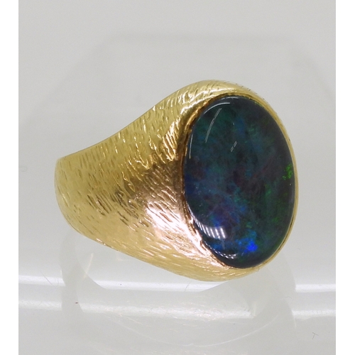 2731 - A 18K GOLD OPAL RINGset with a 16mm x 12mm, opal triplet. Finger size S1/2, weight 11.4gms ... 