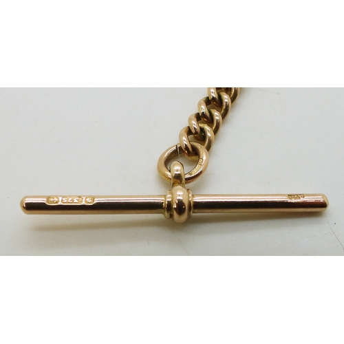 2743 - A 9CT ROSE GOLD FOB CHAINstamped '.375 9' to every link, the 'T' bar, lobster claw clasp and the smo... 