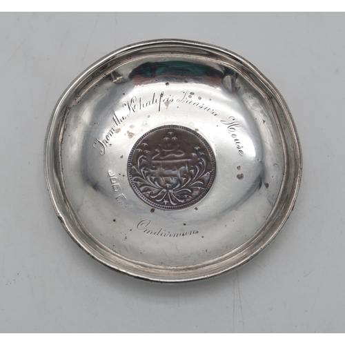 2501 - MILITARY INTEREST;An Edwardian silver dish, by Samson Mordan & Co, London, inset with a 20 Qirsh... 