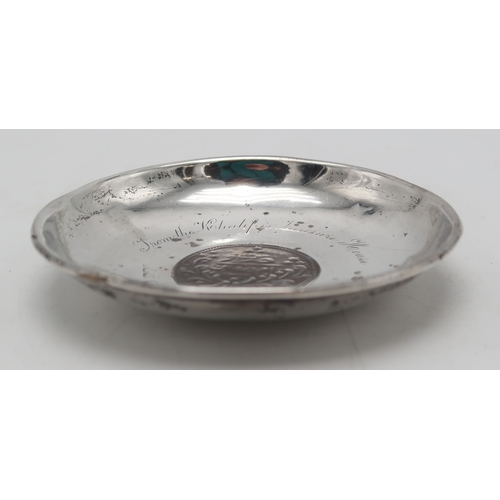 2501 - MILITARY INTEREST;An Edwardian silver dish, by Samson Mordan & Co, London, inset with a 20 Qirsh... 