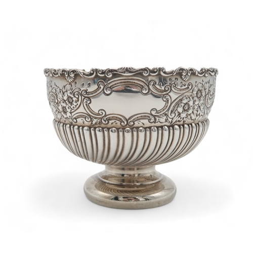 2509 - A LATE-VICTORIAN SILVER ROSE BOWLby John Round, Sheffield 1895, the body part-fluted, with a band of... 