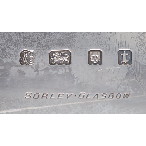 2512 - A HEAVY GEORGE V SILVER TRAYby R & W Sorley, London 1914, of shaped rectangular form, on four ac... 