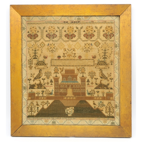 2650 - A GOOD GEORGE IV NEEDLEWORK SAMPLERFeaturing a depiction of Inverary Castle, Argyll, beneath the ver... 