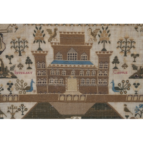 2650 - A GOOD GEORGE IV NEEDLEWORK SAMPLERFeaturing a depiction of Inverary Castle, Argyll, beneath the ver... 