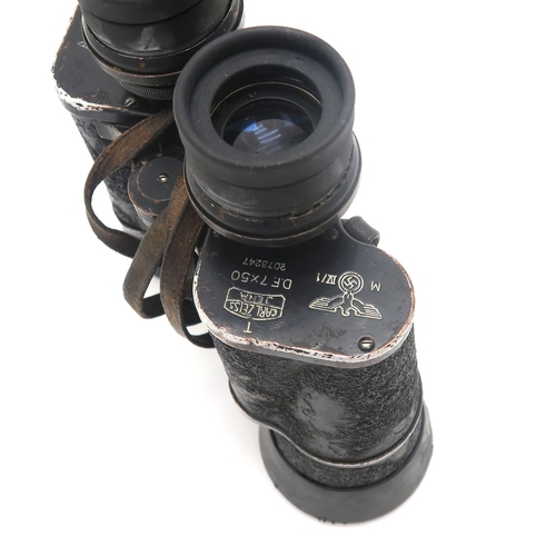 2605 - TWO PAIRS OF WW2 GERMAN THIRD REICH D.F.7x50 BINOCULARS BY CARL ZEISS, JENABoth bearing Reichsadler ... 