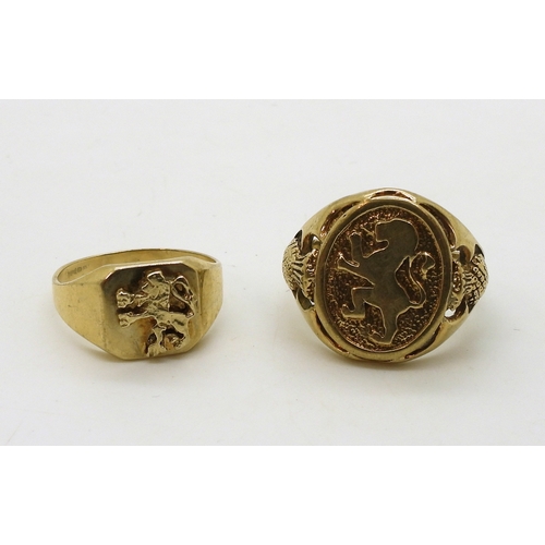 9000 - Two Scottish themed signet rings, sizes S1/2 and V1/2, weight 12.2gms (2)