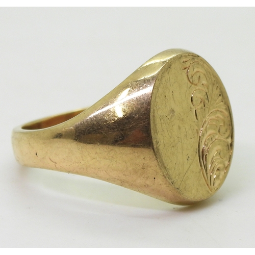 9006 - Large 9ct gold gents signet ring, size Z1/2, weight 15gms (1)