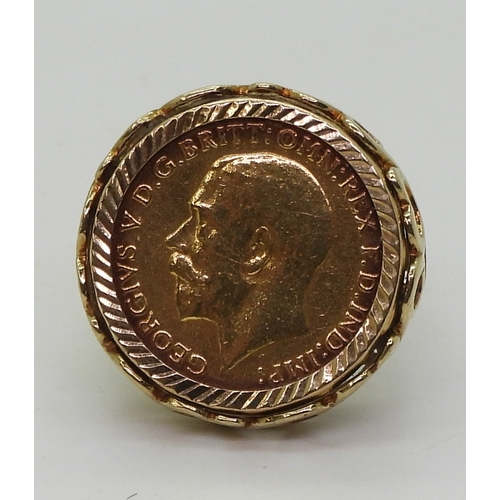 9012 - 1912 gold half sovereign in a 9ct gold ring mount, size N, weight 8.9gms (1)