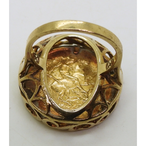 9012 - 1912 gold half sovereign in a 9ct gold ring mount, size N, weight 8.9gms (1)