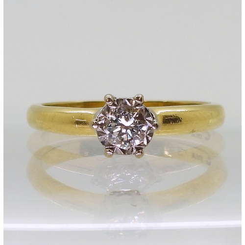 9034 - An 18ct gold 0.25ct diamond solitaire ring, in a star cut illusion setting. Finger size L1/2, weight... 