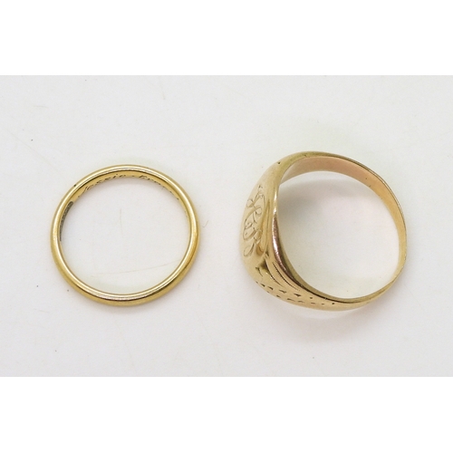 9037 - An 18ct gold 'Fidelity' brand wedding ring, size O1/2, weight 2.7gms together with a yellow metal si... 