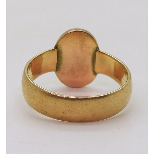 9039 - An 18ct gold wedding ring (converted to a signet) made by H.A Henry Hyde Aston of Birmingham with ha... 