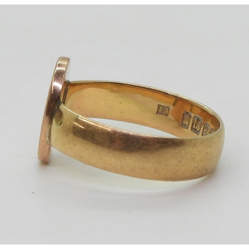 9039 - An 18ct gold wedding ring (converted to a signet) made by H.A Henry Hyde Aston of Birmingham with ha... 