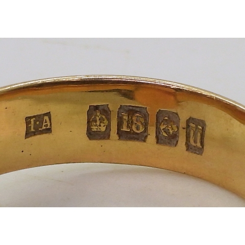 9039 - An 18ct gold wedding ring (converted to a signet) made by H.A Henry Hyde Aston of Birmingham with ha... 