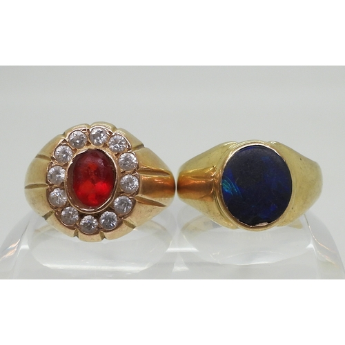 9049 - A Chinese gold red and clear gem set ring, stamped with Chinese characters and 750, size U1/2, toget... 