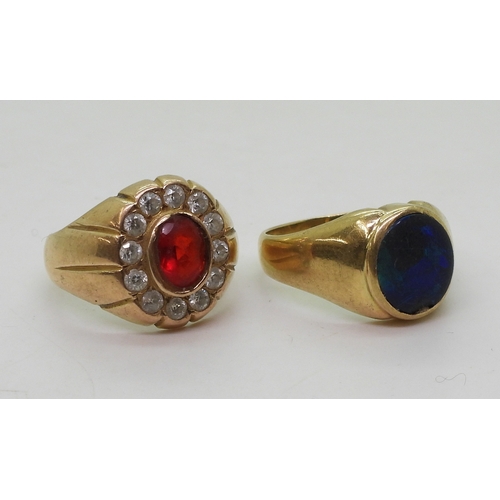 9049 - A Chinese gold red and clear gem set ring, stamped with Chinese characters and 750, size U1/2, toget... 