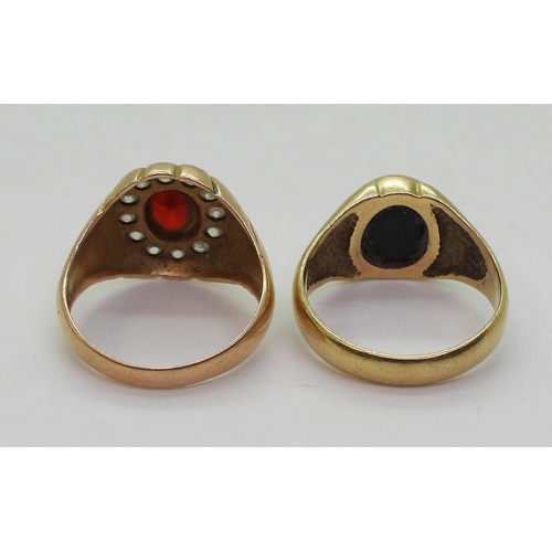 9049 - A Chinese gold red and clear gem set ring, stamped with Chinese characters and 750, size U1/2, toget... 