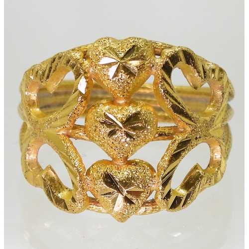 9051 - A Chinese gold ring, with Chinese characters further stamped 96.5%, size S1/2, weight 3.8gms