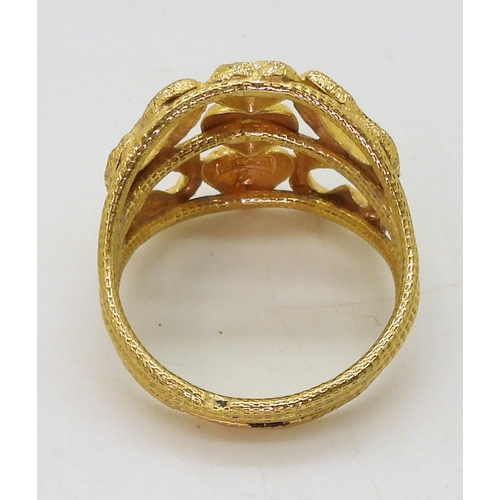 9051 - A Chinese gold ring, with Chinese characters further stamped 96.5%, size S1/2, weight 3.8gms