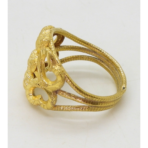 9051 - A Chinese gold ring, with Chinese characters further stamped 96.5%, size S1/2, weight 3.8gms