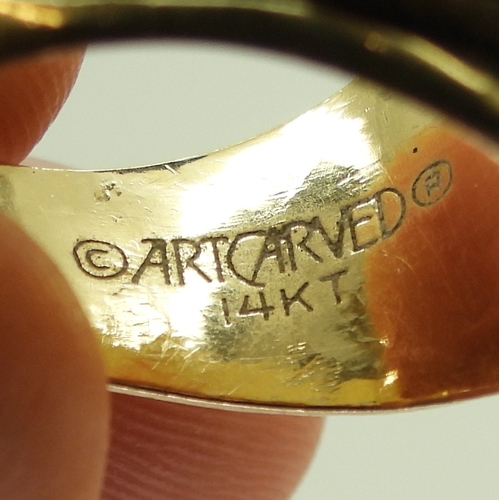 9052 - A 14K gold American college ring, for Arlington, University Of Texas BS 1989, size R1/2, made by 'Ar... 