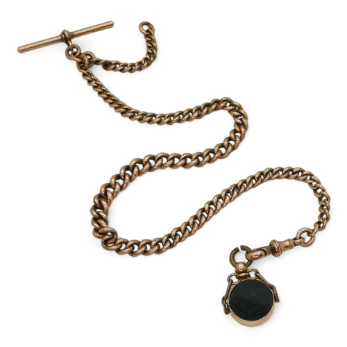 A 9ct gold tapered fob chain with attached Masonic fob seal, length ...